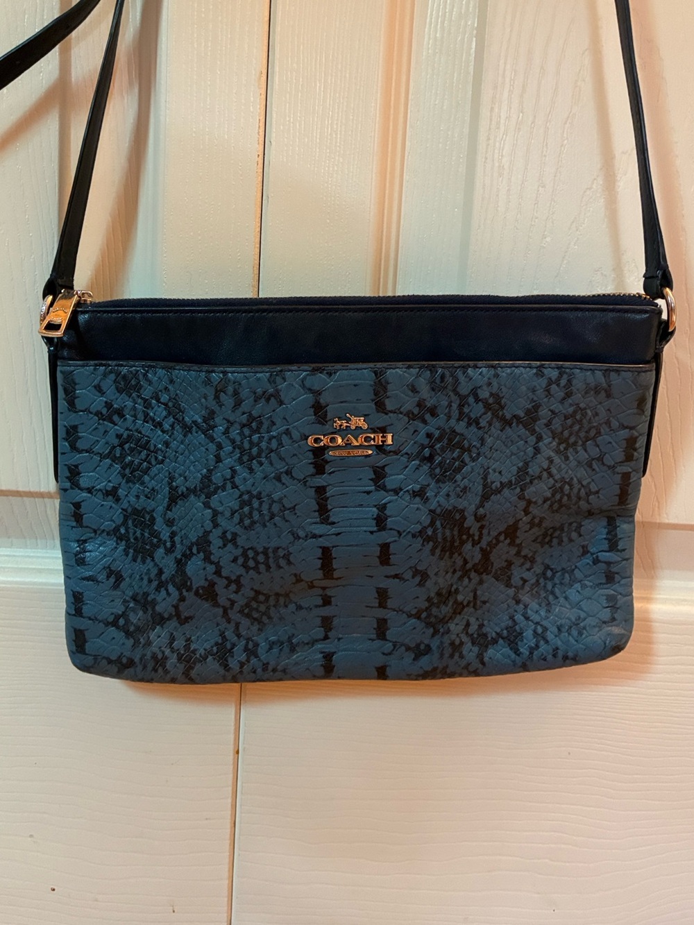 Coach Blue and Black Snake-Print Crossbody Bag